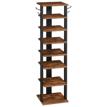 HOOBRO 8-lagiges Schuhregal, schmales Schuhablage, Schuhschrank mit 2 Haken, Ablagegestelle, platzsparend, Stabil, für Eingang, Wohnzimmer, Schlafzimmer