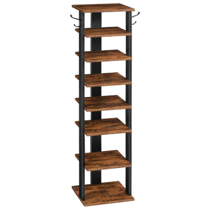 HOOBRO 8-lagiges Schuhregal, schmales Schuhablage, Schuhschrank mit 2 Haken, Ablagegestelle, platzsparend, Stabil, für Eingang, Wohnzimmer, Schlafzimmer