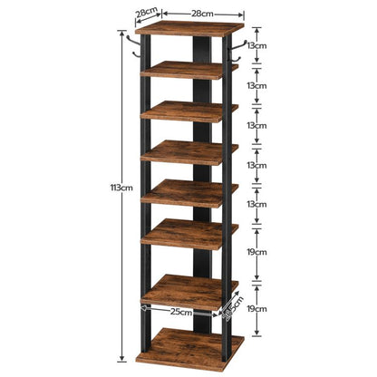 HOOBRO 8-lagiges Schuhregal, schmales Schuhablage, Schuhschrank mit 2 Haken, Ablagegestelle, platzsparend, Stabil, für Eingang, Wohnzimmer, Schlafzimmer