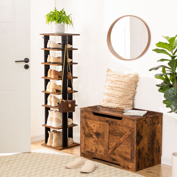 HOOBRO 8-lagiges Schuhregal, schmales Schuhablage, Schuhschrank mit 2 Haken, Ablagegestelle, platzsparend, Stabil, für Eingang, Wohnzimmer, Schlafzimmer