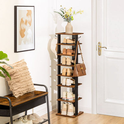HOOBRO 8-lagiges Schuhregal, schmales Schuhablage, Schuhschrank mit 2 Haken, Ablagegestelle, platzsparend, Stabil, für Eingang, Wohnzimmer, Schlafzimmer
