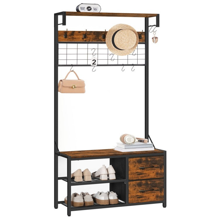 HOOBRO Garderobenständer, Schuhregal mit Garderobe, Garderobe mit Sitzbank, Eingangsmöbel mit Haken und Schubladen aus Vliesstoff, für Wohnzimmer, Flur
