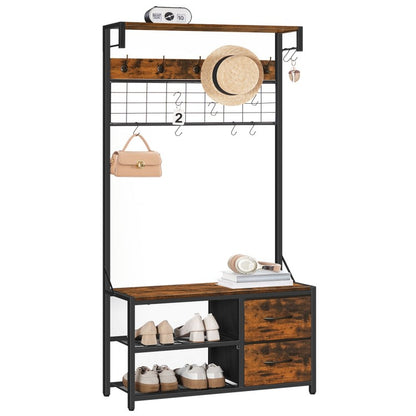 HOOBRO Garderobenständer, Schuhregal mit Garderobe, Garderobe mit Sitzbank, Eingangsmöbel mit Haken und Schubladen aus Vliesstoff, für Wohnzimmer, Flur