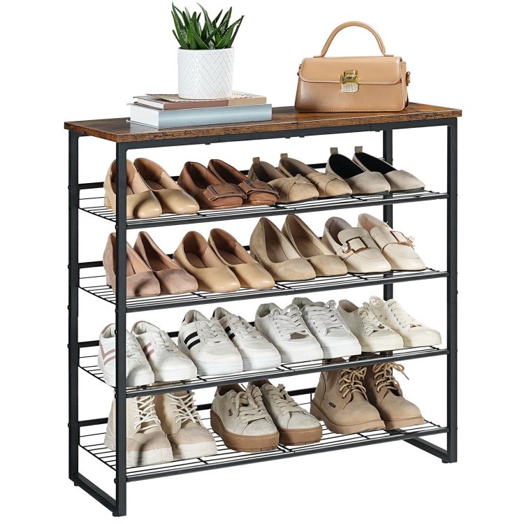 HOOBRO Schuhregal, 5-lagiger Schuhschrank, verstellbare Schuhablage, flach oder neigbar, für 12-16 Paar, stabil, für Eingang, Flur, Wohnzimmer, Schlafzimmer, Vintage