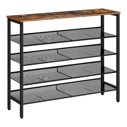 Schuhregal, 5-lagiges Schuhschrank, Verstellbares Schuhablage, Flach und Neigbar, 100 x 30 x 85 cm, Stabil, Metall, Eingang, Korridor, Industrie