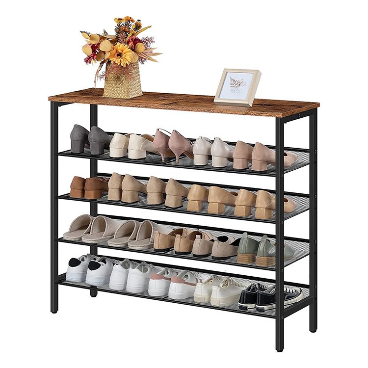 Schuhregal, 5-lagiges Schuhschrank, Verstellbares Schuhablage, Flach und Neigbar, 100 x 30 x 85 cm, Stabil, Metall, Eingang, Korridor, Industrie
