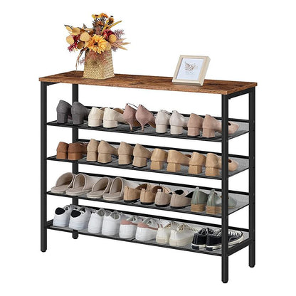 Schuhregal, 5-lagiges Schuhschrank, Verstellbares Schuhablage, Flach und Neigbar, 100 x 30 x 85 cm, Stabil, Metall, Eingang, Korridor, Industrie