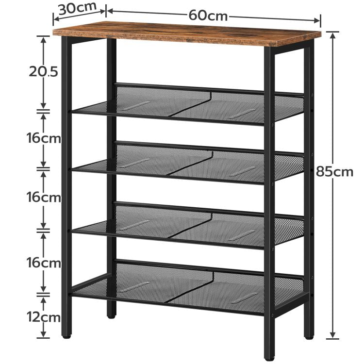 HOOBRO 5-lagiges Schuhregal, Verstellbares Schuhablage, schmal Schuhschrank, Flach und Neigbar, Stabil, Metall, Eingang, Korridor, Industrie