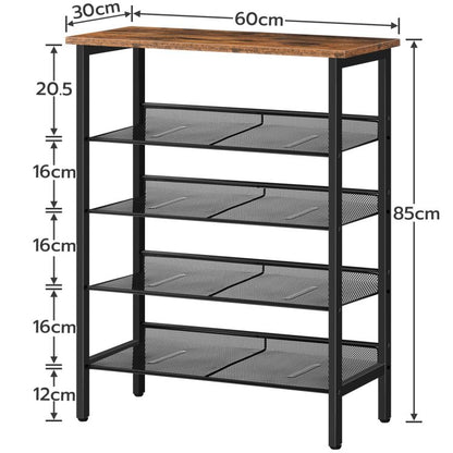 HOOBRO 5-lagiges Schuhregal, Verstellbares Schuhablage, schmal Schuhschrank, Flach und Neigbar, Stabil, Metall, Eingang, Korridor, Industrie