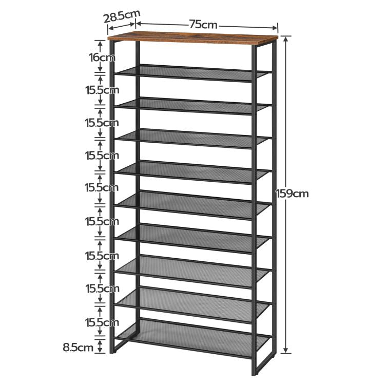 HOOBRO Schuhregal mit 10 Ebenen, Schuhschrank hoch, Schuhablage schmal, Schuhaufbewahrung, Metall, für 32-40 Paar Schuhe, Platz Sparen, für Flur, Wohnzimmer