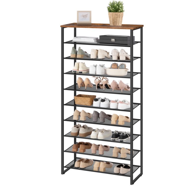 HOOBRO Schuhregal mit 10 Ebenen, Schuhschrank hoch, Schuhablage schmal, Schuhaufbewahrung, Metall, für 32-40 Paar Schuhe, Platz Sparen, für Flur, Wohnzimmer