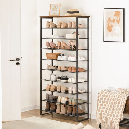 HOOBRO Schuhregal mit 10 Ebenen, Schuhschrank hoch, Schuhablage schmal, Schuhaufbewahrung, Metall, für 32-40 Paar Schuhe, Platz Sparen, für Flur, Wohnzimmer