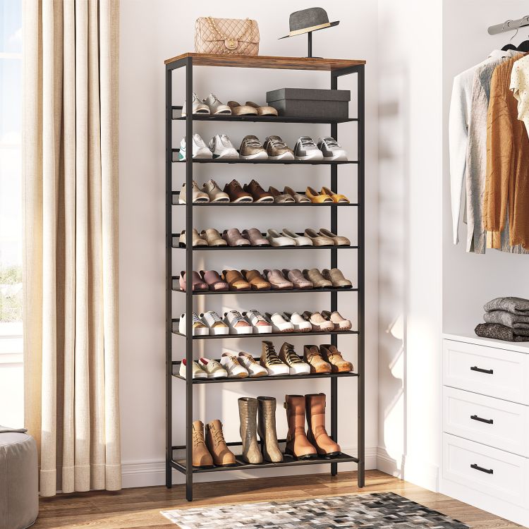 HOOBRO Schuhregal, 10-stöckige hoch Schuhablage, großer Schuhschrank, für 27-36 Paar Schuhe, mit flachen und neigbaren Metallregalen, platzsparend, für Flur, Dunkel