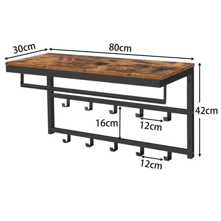 HOOBRO Wandgarderobe mit 10 Haken und Regal, Schienen, geeignet für Flur, Wohnzimmer, Schlafzimmer, Badezimmer, Industriestil