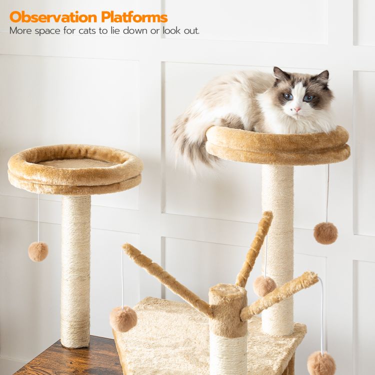 HOOBRO kratzbaum mit katzenklo Schrank, katzenbaumTurm, All-in-One-Katzenmöbel für drinnen, versteckte Katzentoilettenmöbel, 132 cm, Abnehmbare Plüschball-Stangen