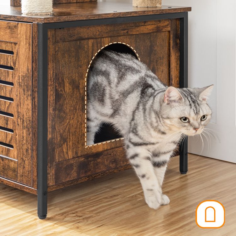 HOOBRO kratzbaum mit katzenklo Schrank, katzenbaumTurm, All-in-One-Katzenmöbel für drinnen, versteckte Katzentoilettenmöbel, 132 cm, Abnehmbare Plüschball-Stangen
