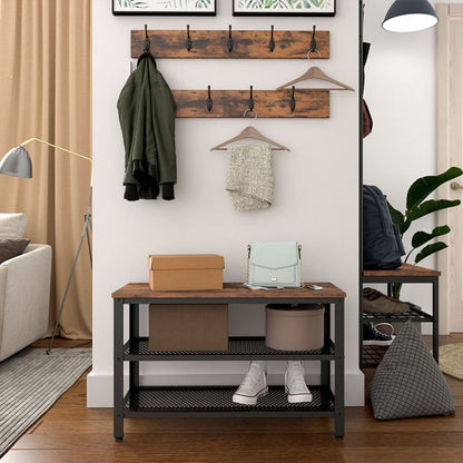 HOOBRO Garderobe Schuhbank Set, Garderobenständer mit Sitzbank, Schuhregal mit Sitzfläche, 9 Haken, Industriestil, Metallrahmen, für Flur, Eingangsbereich