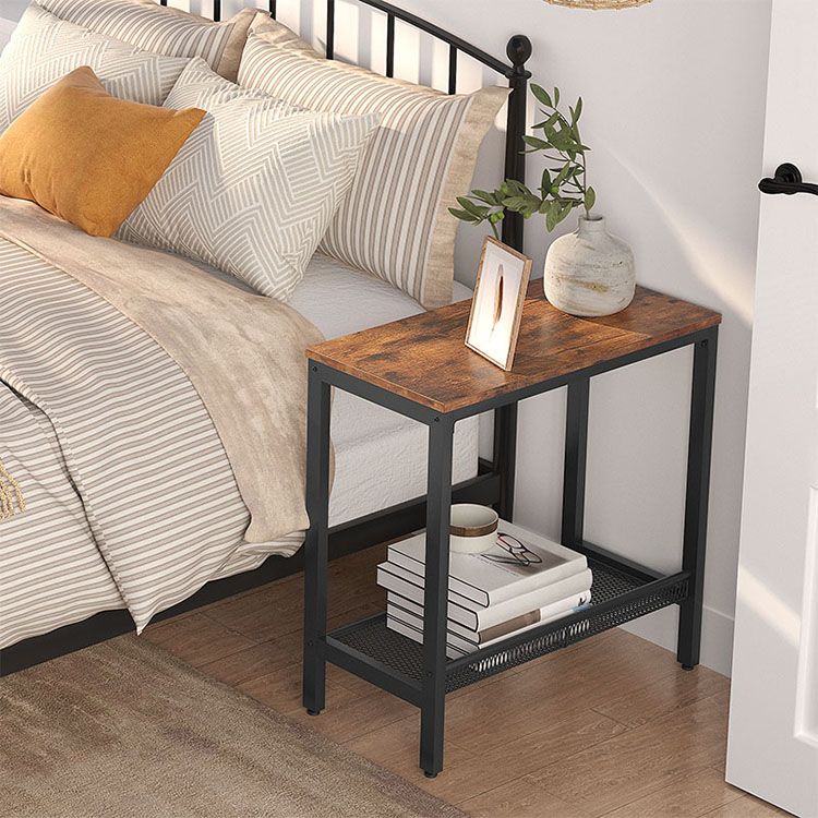 HOOBRO Beistelltisch, Nachttisch 2er Set, Sofatisch mit Verstellbarer Gitterablage, schhmaler Couchtisch, Nachtschrank für kleine Räume, Industrie-Design, stabil, leicht zu montieren