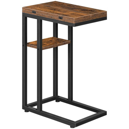 HOOBRO C-Form Beistelltisch, Klappbarer Sofatisch, Couchtisch, Kaffeetisch Snacktisch mit Lagerregal, Schmaler Nachttisch für Wohnzimmer, Schlafzimmer, Metallrahmen