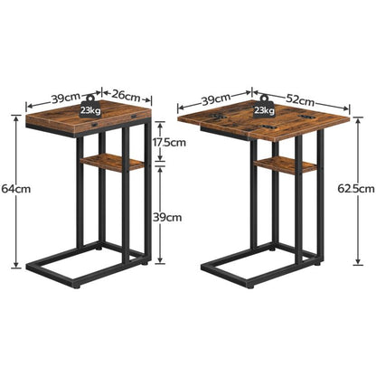 HOOBRO C-Form Beistelltisch, Klappbarer Sofatisch, Couchtisch, Kaffeetisch Snacktisch mit Lagerregal, Schmaler Nachttisch für Wohnzimmer, Schlafzimmer, Metallrahmen