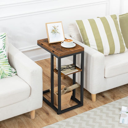 HOOBRO C-Form Beistelltisch, Klappbarer Sofatisch, Couchtisch, Kaffeetisch Snacktisch mit Lagerregal, Schmaler Nachttisch für Wohnzimmer, Schlafzimmer, Metallrahmen