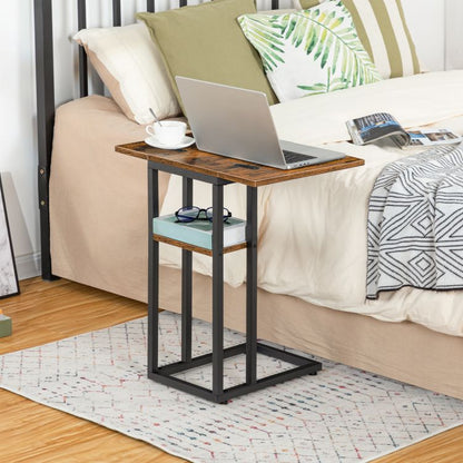 HOOBRO C-Form Beistelltisch, Klappbarer Sofatisch, Couchtisch, Kaffeetisch Snacktisch mit Lagerregal, Schmaler Nachttisch für Wohnzimmer, Schlafzimmer, Metallrahmen