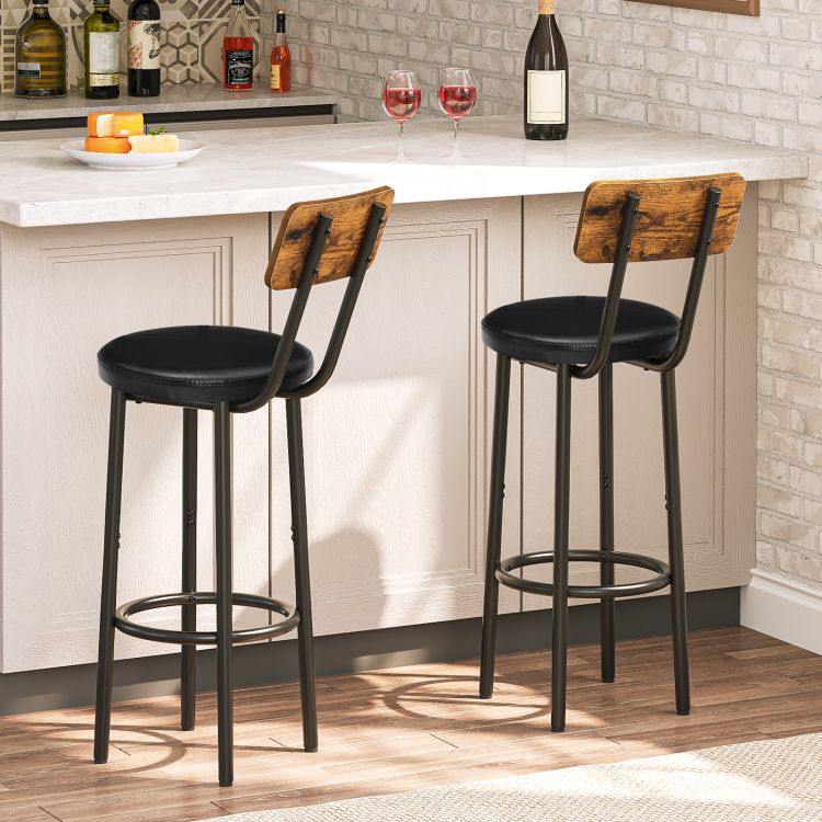 HOOBRO Barhocker 2er-Set mit Rückenlehne, Barstühle mit PU-Lederpolsterung, Küchenstühle mit Fußstütze, für Küche, Wohnzimmer, Bar, einfache Montage