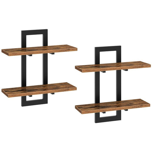 HOOBRO Floating Shelves, Wall Shelves Set of 2, Wall Mounted Storage Shelves 2-Tier, Wall Display Racks, Hanging Bathroom Shelves, for Kitchen, Living Room
