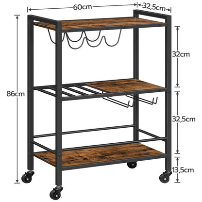 HOOBRO Servierwagen, Küchenwagen, Abschließbarer Barwagen mit Universalrollen, Servierwagen mit Weinregal für Esszimmer, Wohnzimmer, Party, Bar