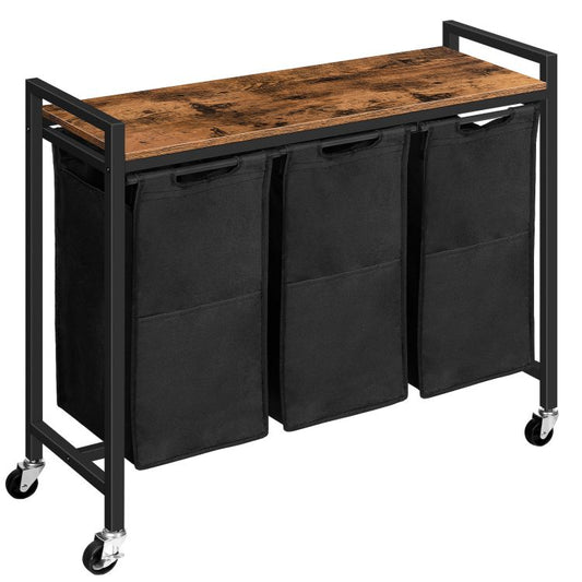 HOOBRO Wäschekorb 3 Fächer, Wäschesammler mit Ablage, Wäschebox, Wäschewagen, 3 x 39,8 L, Wäschesack aus Oxford-Gewebe