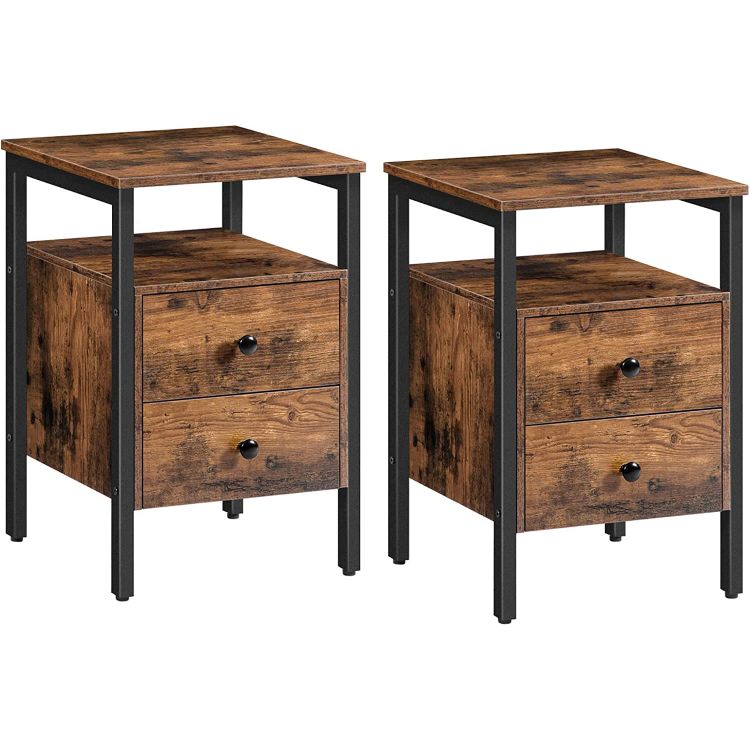 HOOBRO Beistelltische-Set 2, Nachttisch mit 2 Schubladen und Lagerregale, Beistelltisch, Nachttische für das Wohnzimmer, Schlafzimmer, Akzentmöbel, Einfache Montage