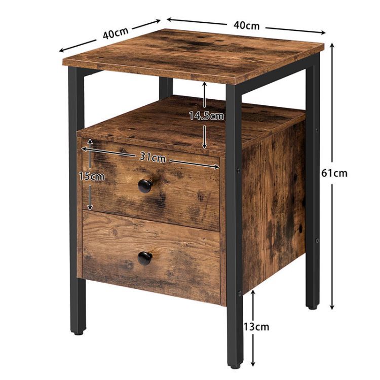 HOOBRO Beistelltische-Set 2, Nachttisch mit 2 Schubladen und Lagerregale, Beistelltisch, Nachttische für das Wohnzimmer, Schlafzimmer, Akzentmöbel, Einfache Montage