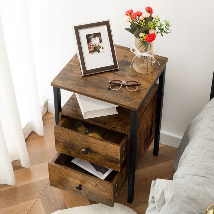 HOOBRO Beistelltische-Set 2, Nachttisch mit 2 Schubladen und Lagerregale, Beistelltisch, Nachttische für das Wohnzimmer, Schlafzimmer, Akzentmöbel, Einfache Montage