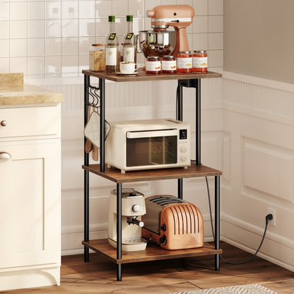 HOOBRO Druckerwagen mit Ladestation, 3 Ebenen, mit Rollen/verstellbaren Füßen, 3 Haken, gegengeschraubte Struktur, für Büro, Wohnzimmer, Küche, Schlafzimmer, Vintagebraun und Schwarz