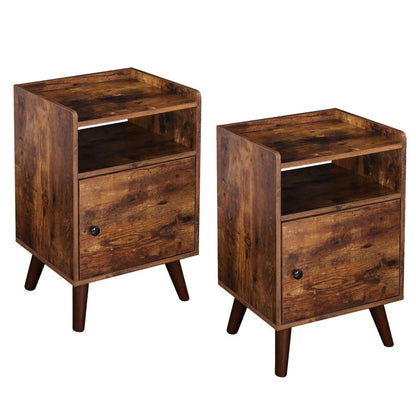 HOOBRO Nachttisch 2er Set, Nachtschrank Links Oder Rechts Geöffnet, Beine aus Kiefernholz, Beistelltisch mit Tür, Nachtkommode mit offenen Ablagen, Schlafzimmer, Wohnzimmer