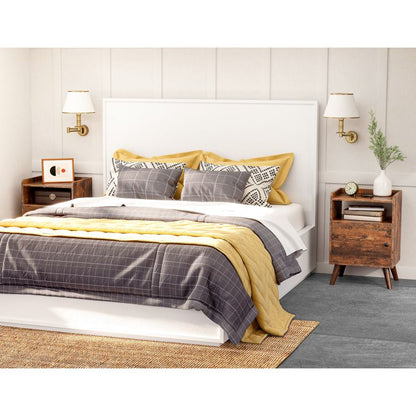 HOOBRO Nachttisch 2er Set, Nachtschrank Links Oder Rechts Geöffnet, Beine aus Kiefernholz, Beistelltisch mit Tür, Nachtkommode mit offenen Ablagen, Schlafzimmer, Wohnzimmer