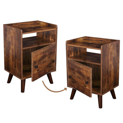 HOOBRO Nachttisch 2er Set, Nachtschrank Links Oder Rechts Geöffnet, Beine aus Kiefernholz, Beistelltisch mit Tür, Nachtkommode mit offenen Ablagen, Schlafzimmer, Wohnzimmer