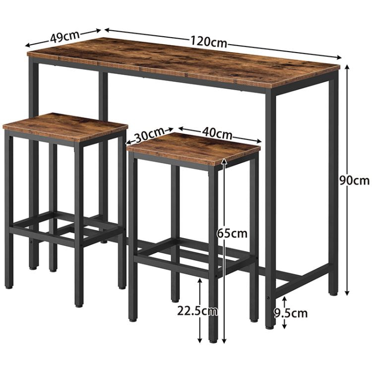 HOOBRO Bartisch-Set, Bartisch mit Barhocker, 120 x 50 x 90 cm Tisch und Hocker Können Separat Verwendet Werden, Küchentresen, Metallgestell, für Küche, Wohnzimmer, Esszimmer