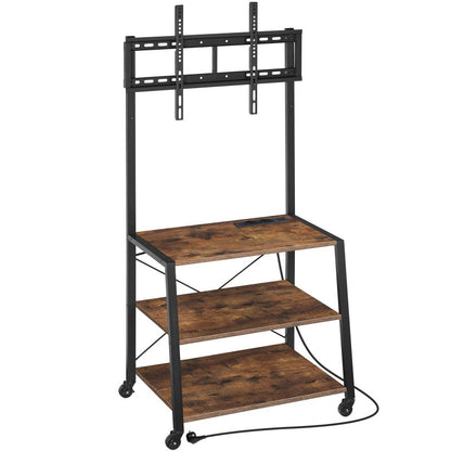 HOOBRO Rollbarer TV-Schrank mit Regalen und Steckdosenleiste, für 32-55 Zoll Bildschirme, Unterhaltungszentrum, TV-Ständer für Wohnzimmer, Schlafzimmer