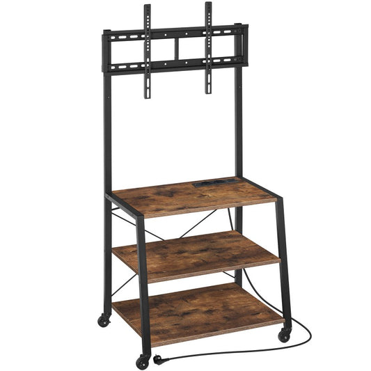 HOOBRO Rollbarer TV-Schrank mit Regalen und Steckdosenleiste, für 32-55 Zoll Bildschirme, Unterhaltungszentrum, TV-Ständer für Wohnzimmer, Schlafzimmer