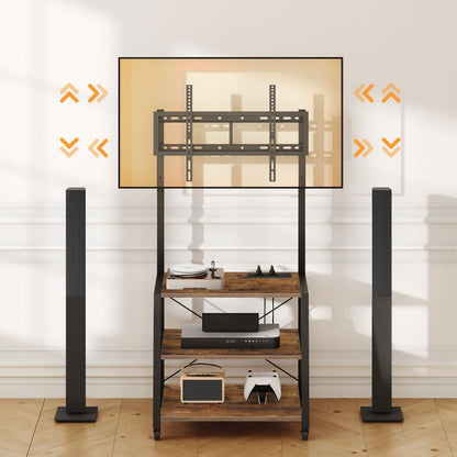HOOBRO Rollbarer TV-Schrank mit Regalen und Steckdosenleiste, für 32-55 Zoll Bildschirme, Unterhaltungszentrum, TV-Ständer für Wohnzimmer, Schlafzimmer