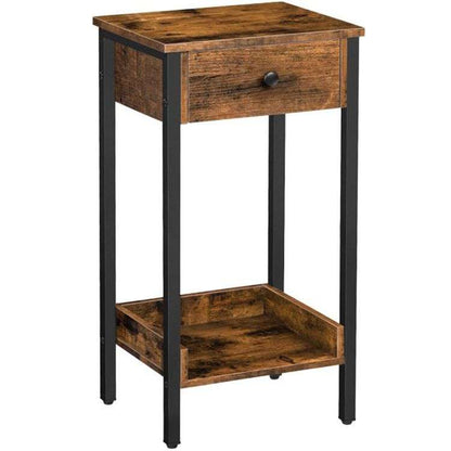HOOBRO Hoher Beistelltisch, Nachttisch, Sofatisch, Telefontisch mit Schublade und Ablagefläche, Großer Stauraum, Metallgestell, Robust und Stabil, Platzsparend
