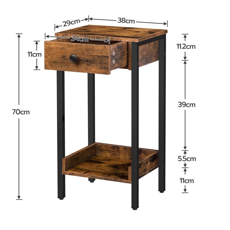 HOOBRO Hoher Beistelltisch, Nachttisch, Sofatisch, Telefontisch mit Schublade und Ablagefläche, Großer Stauraum, Metallgestell, Robust und Stabil, Platzsparend