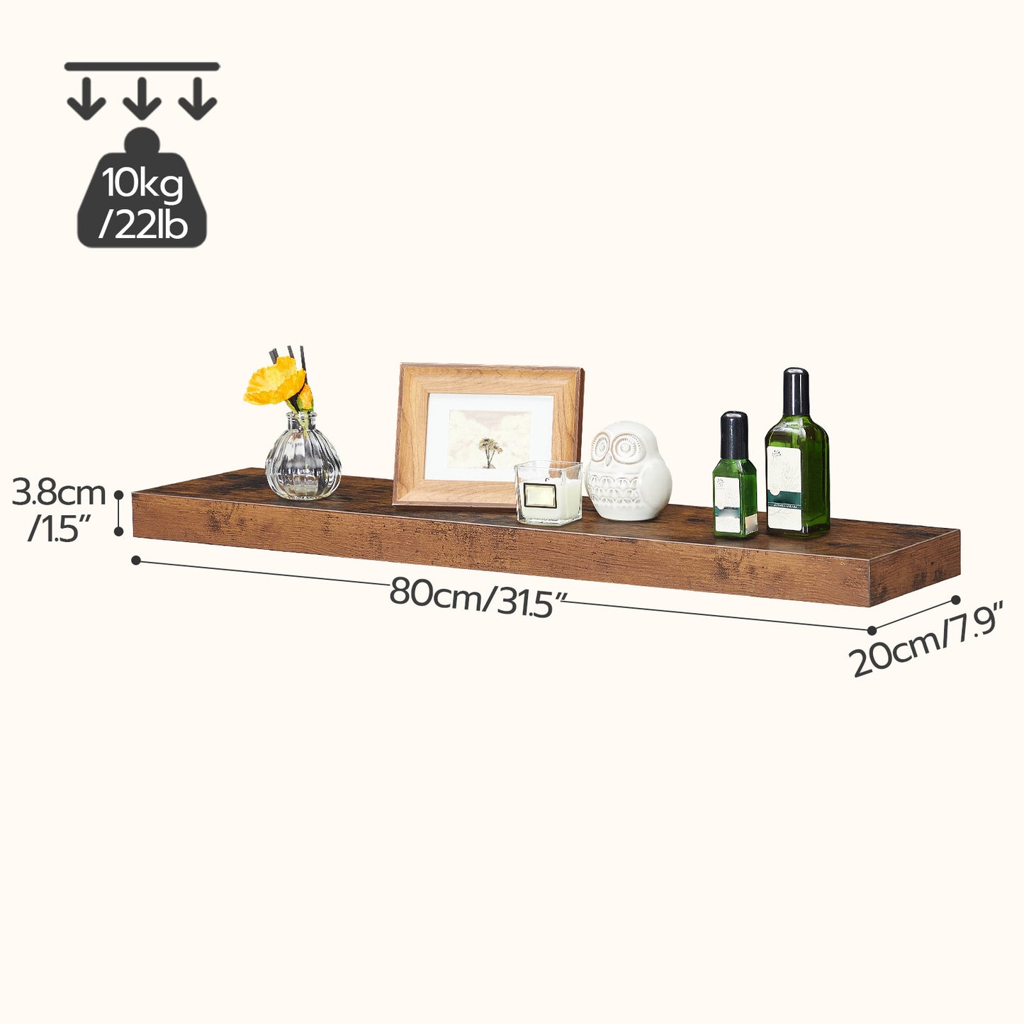 HOOBRO Wandregal, Schweberegal 2er-Set, stabile Wandboards, 80 x 20 x 3,8 cm Hängeregale, mit unsichtbaren Halterungen, für Bad, Schlafzimmer, Küche, Büro, Wohnzimmer, Vintagebraun