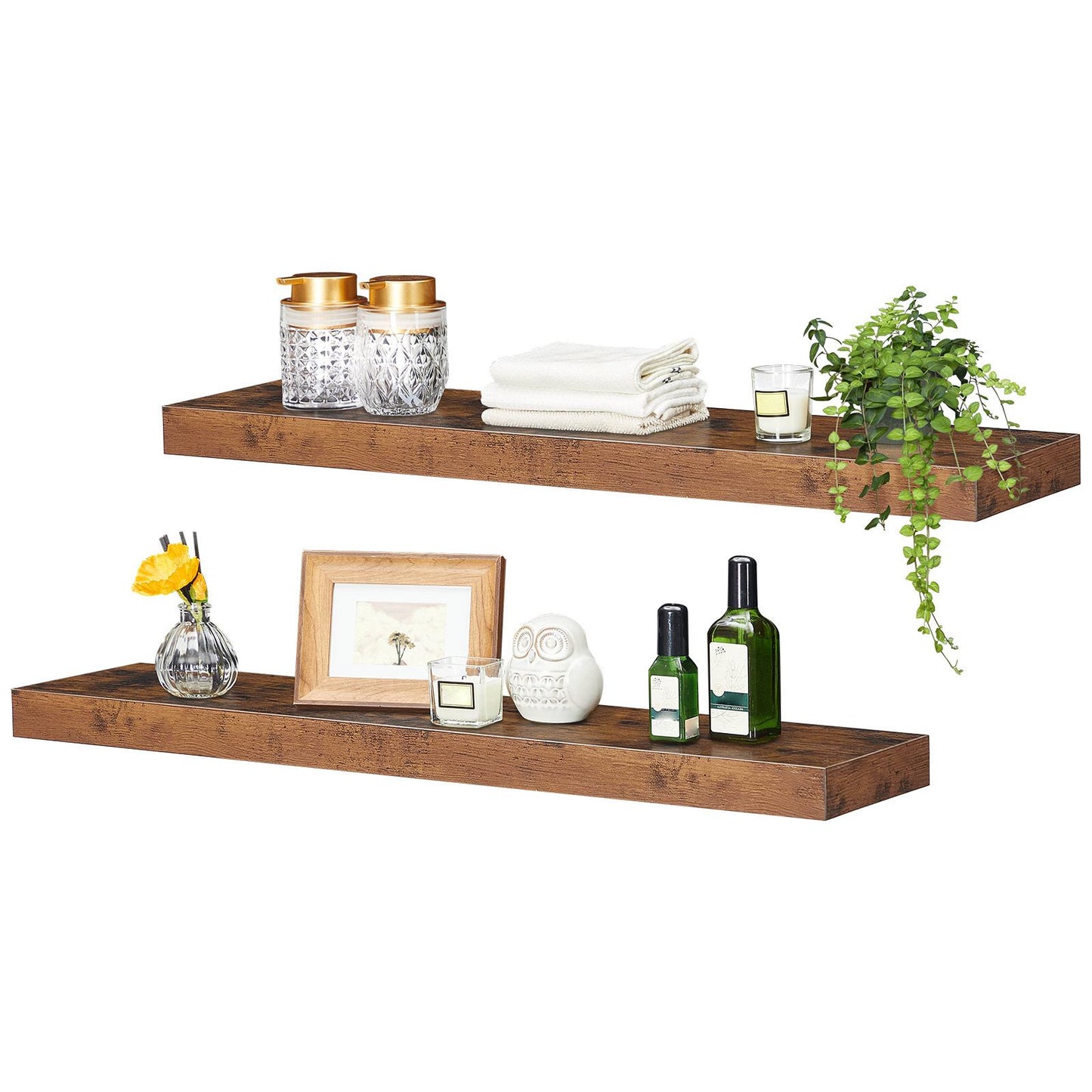 HOOBRO Wandregal, Schweberegal 2er-Set, stabile Wandboards, 80 x 20 x 3,8 cm Hängeregale, mit unsichtbaren Halterungen, für Bad, Schlafzimmer, Küche, Büro, Wohnzimmer, Vintagebraun