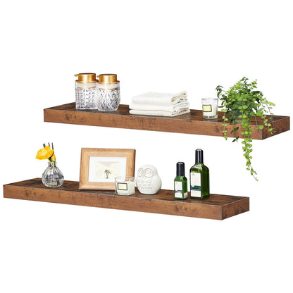 HOOBRO Wandregal, Schweberegal 2er-Set, stabile Wandboards, 80 x 20 x 3,8 cm Hängeregale, mit unsichtbaren Halterungen, für Bad, Schlafzimmer, Küche, Büro, Wohnzimmer, Vintagebraun