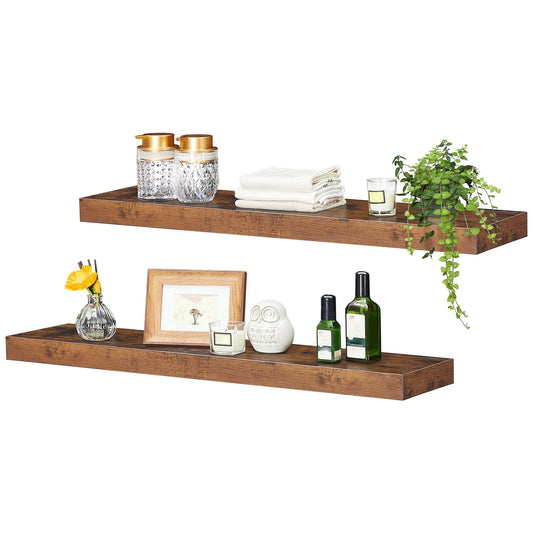 HOOBRO Wandregal, Schweberegal 2er-Set, stabile Wandboards, 80 x 20 x 3,8 cm Hängeregale, mit unsichtbaren Halterungen, für Bad, Schlafzimmer, Küche, Büro, Wohnzimmer, Vintagebraun