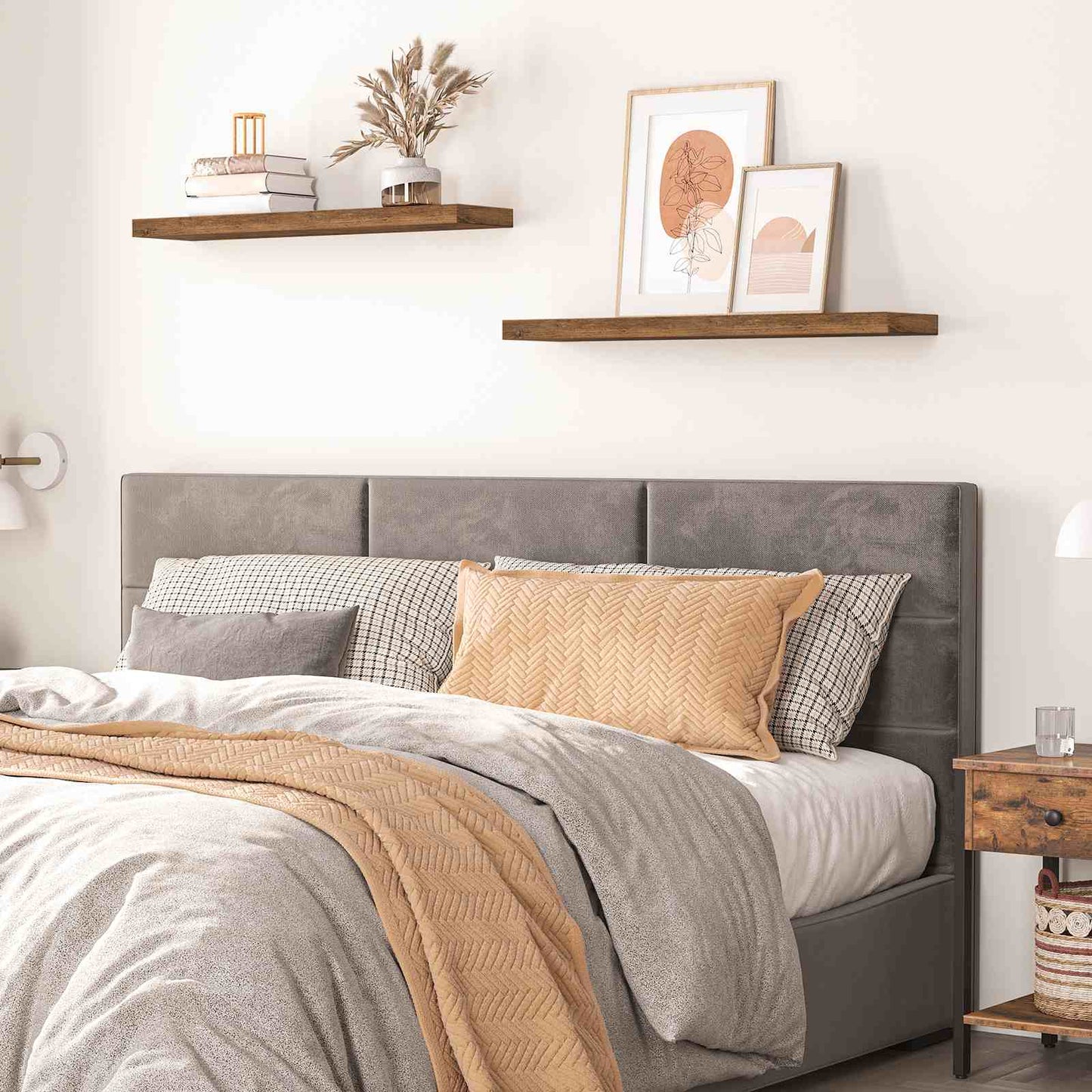 HOOBRO Wandregal, Schweberegal 2er-Set, stabile Wandboards, 80 x 20 x 3,8 cm Hängeregale, mit unsichtbaren Halterungen, für Bad, Schlafzimmer, Küche, Büro, Wohnzimmer, Vintagebraun