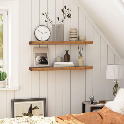 HOOBRO Wandregal, Schweberegal 2er-Set, stabile Wandboards, 80 x 20 x 3,8 cm Hängeregale, mit unsichtbaren Halterungen, für Bad, Schlafzimmer, Küche, Büro, Wohnzimmer, Vintagebraun