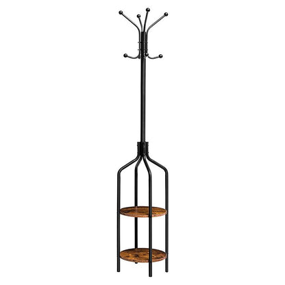 HOOBRO Garderobenständer, Garderobe mit 2 runden Ablagen, Kleiderständer mit 8 Haken, 183 cm Hoch, Industrie-Stil, Stahlgestell, multifunktional, für Kleidung, Schals, Hüte, Taschen